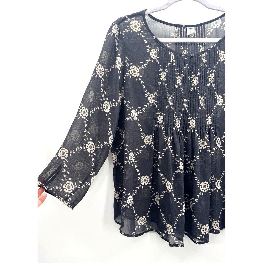 Whimsigoth Old Navy Sheer Pintuck Floral Lattice Top Large Flowy Layers Ethereal